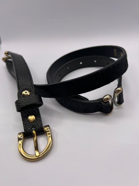 Horsy Black Leather Belt with Gold Adornment - BLONDISH