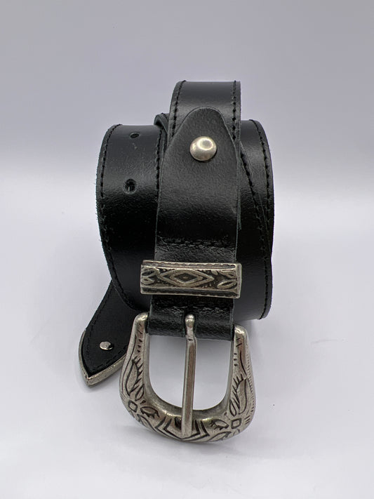 Cowboy Black Handmade Leather Belt with Silver Adornment - BLONDISH