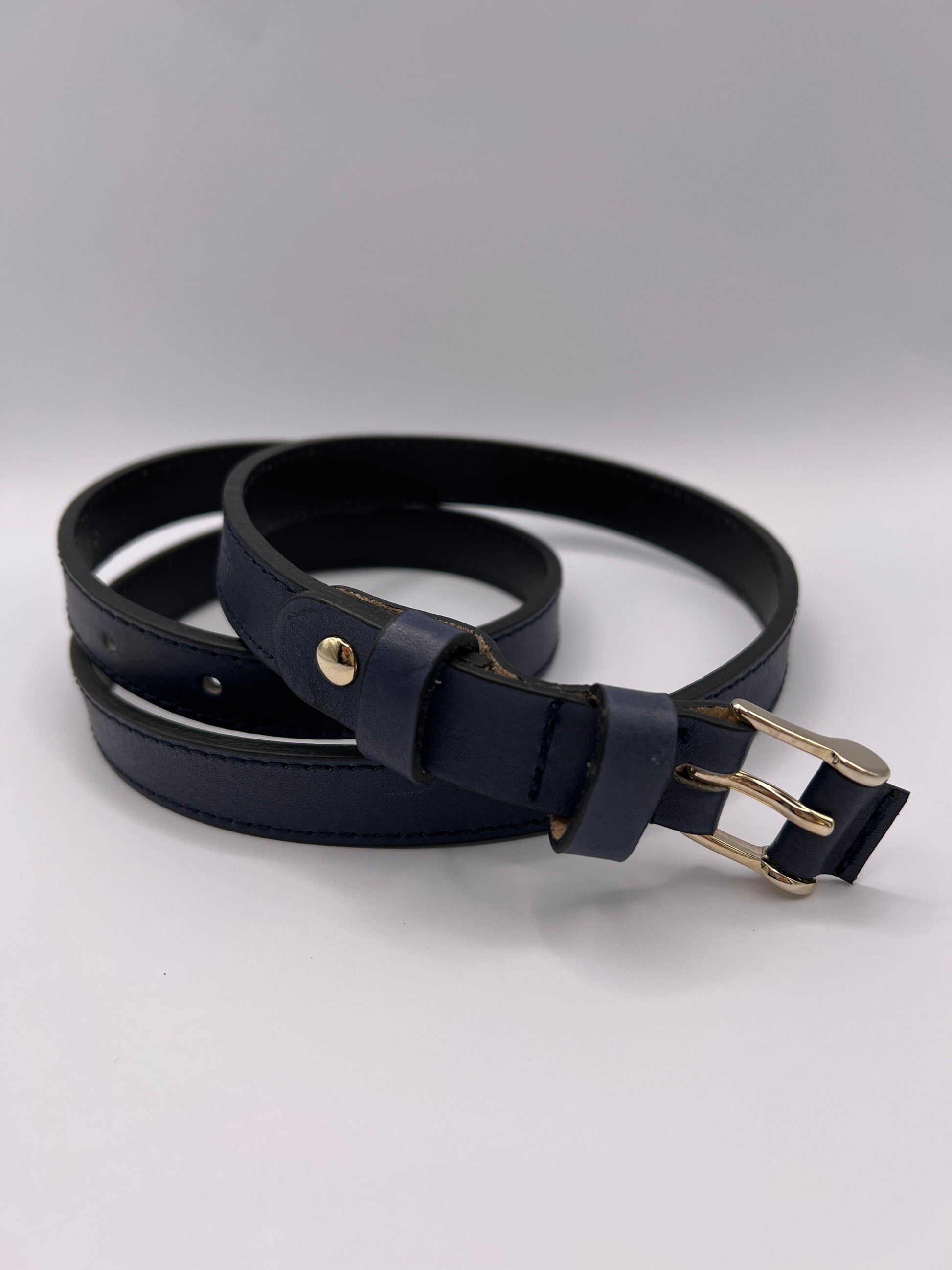 Double Loop Blue Belt with Gold Adornment - BLONDISH